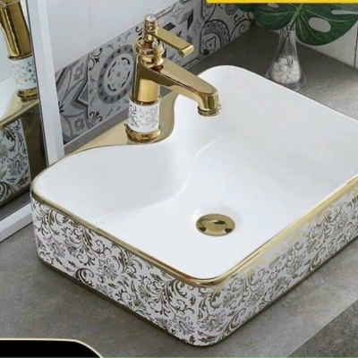 D-LB01 - LAVABO ĐẶT BÀN VUÔNG HOA VĂN VÀNG
