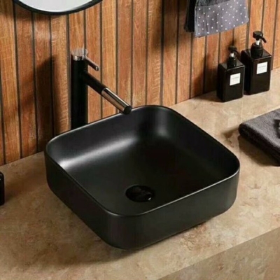 D-LB28 - LAVABO ĐẶT BÀN VUÔNG ĐEN KHÔNG LỖ VÒI 