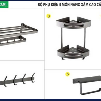 COMBO PHỤ KIỆN TOILET INOX 304 PHỦ NANO XÁM - PK10