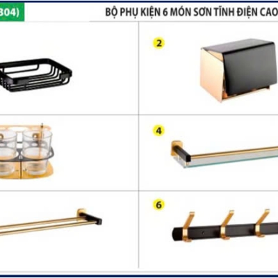 COMBO PHỤ KIỆN TOILET INOX 304 SƠN ĐEN VÀNG - PK11