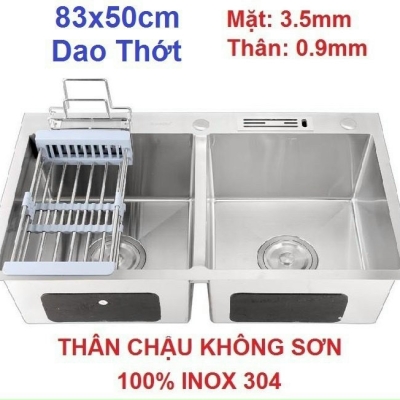 Chậu Rửa Chén 2 Hộc Inox 304 Không Sơn Cao Cấp 83*50cm - D8350KSDT