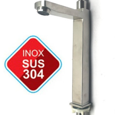 D316- VÒI LAVABO LẠNH VUÔNG 304 MỜ 20CM