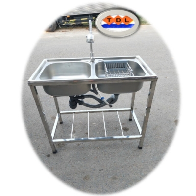 Chậu rửa chén inox 2 hộc kèm chân-d7843kc