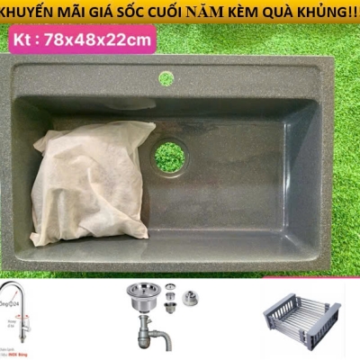 CCD08- BỘ CHẬU RỬA CHÉN ĐÁ 1 HỘC XÁM