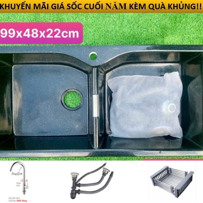 CCD10- BỘ CHẬU RỬA CHÉN ĐÁ 2 HỘC ĐỀU