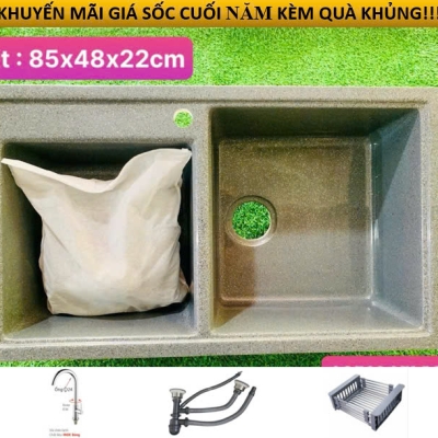CCD11- BỘ CHẬU RỬA CHÉN ĐÁ 2 HỘC XÁM