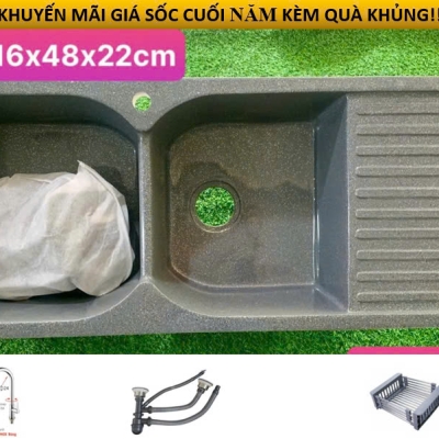 CCD12- BỘ CHẬU RỬA CHÉN ĐÁ 2 HỘC CÓ BÀN CHỜ