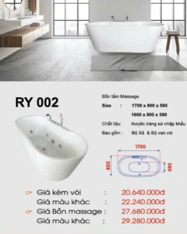 Bồn Tắm Ovan Cạnh Thẳng Trắng-DBT100